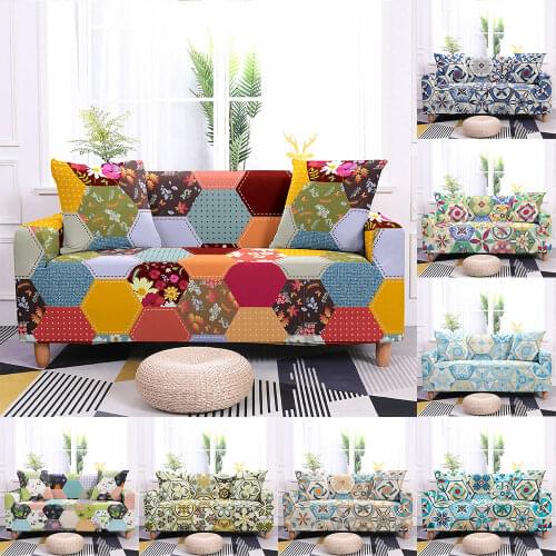 Hexagon Geometric Pattern Elastic Sofa Cover Loveseat Sofa Slipcovers for Living Room Sectional Corner Couch Cover 1-4 Seater