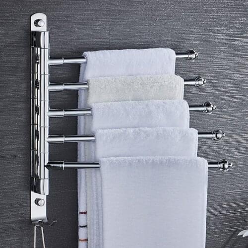 Folding Movable Rotary Pole Towel Rack Perforation-free Stainless Steel Hanger Toilet Double Towel toallero badkamer toalheiro