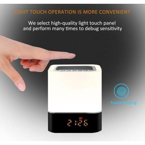 LED Table Night Lamp Touch Dimmable Portable Smart Speaker Digital USB Rechargeable Subwoofer Support Cards Clock Alarms