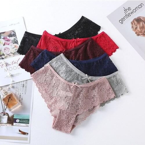 3Pcs Sexy Women Panties Underwear Low-Waist Lace Briefs Panty Ladies Transparent Underpants Hollow Out Lingerie Panties Intimate