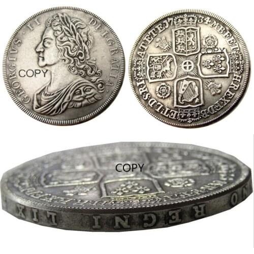UF(83)GREAT BRITAIN 1734 George II one Crown Silver Plated Letter Edge Copy Coin