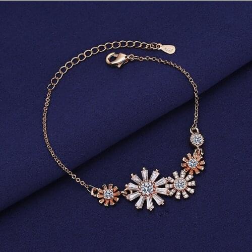 New Fashion Romantic Rose Gold Flower Bracelets Cubic Zircon Stone Sun Solar Flare Female Trendy Charming Bracelet Jewelry