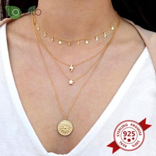 Star\Moon\Lightning Charm Clavicle Necklace 925 Sterling Silver Glamorous Women High Quality Wedding Circle Necklace Jewelry