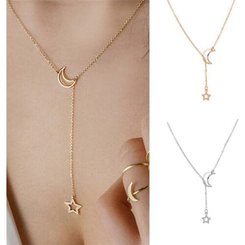 Gold Color Moon Star Pendant Choker Necklace Zinc Alloy Chain Collar Necklace For Women Party Jewelry Charm Bijoux