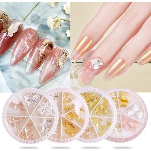 1 Box Alloy Nail Art Decoration 3d Glitter Butterfly Nail Art Supplies Gold Silver Metal Decals Slices Nail Jewelry Accessories