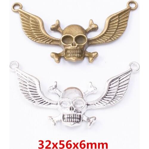 10 pieces of retro metal zinc alloy Double hanging skull connector pendant for DIY handmade jewelry necklace making 7688