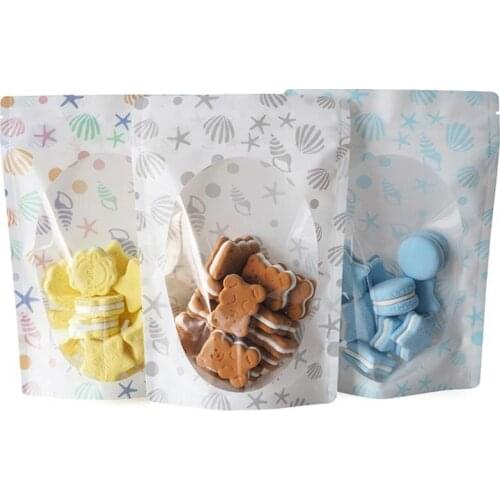 100pcs Conch Plastic Bags Seal Food Storage Bag Clear Window Stand Up Resealable Grip Ziplock Pouches Candy Biscuits Bag