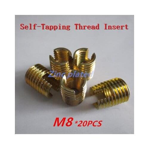 20pcs M8 Self tapping Thread Insert Self Tapping Screw Bushing Steel With Zinc Plated 302 Slotted Type Thread Repair Inset