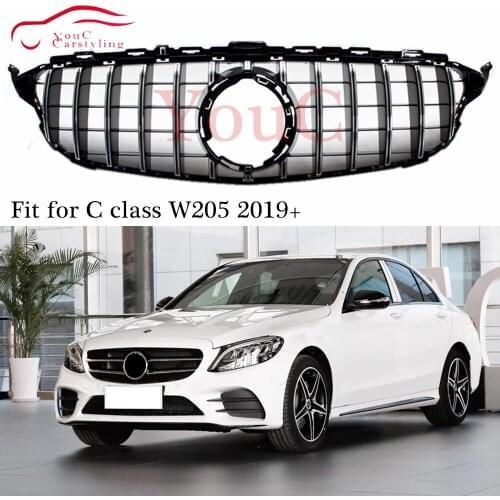 2020 W205 GT grille Front Bumper GT R grill for Mercedes C W205 C300 C350 C43 AMG Line Sport Model Silver GTR grille 2019