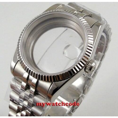 36mm PARNIS 316L stainless steel sapphire glass silver Watch Case come with strap fit 2824 2836 MOVEMENT