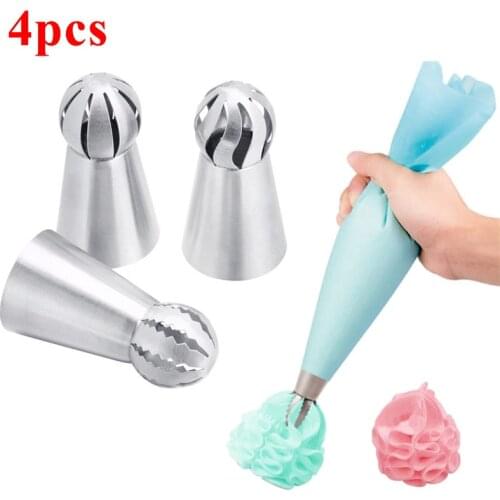 4pcs Silicone Kitchen Accessories Icing Piping Cream Pastry Bag + 3 Stainless Steel Nozzle Set DIY Cake Decorating Tips Set Tool