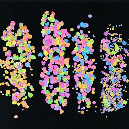 5 g /Bag Nail Sequins Glitter Fluorescence Color Rainbow Color Round/Heart/ Hexagon/ Square Mixed Exquisite Glitter Nail Decals
