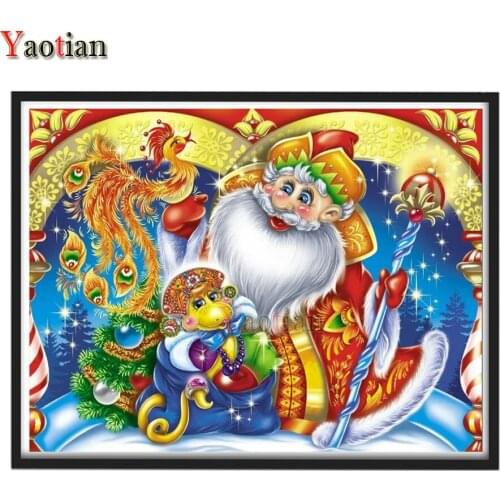 5d Diy Diamond Painting Kits for Adults,Full Square/Round Diamond Mosaic Cartoon Santa Claus Cross Stitch Christmas Decoration
