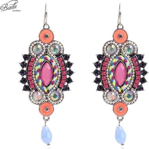 Badu Baroque Crystal Earring Women Long Ethnic Pendant Dangle Earrings Vinatage Luxury Big Fashion Jewelry Handmade Wholesale