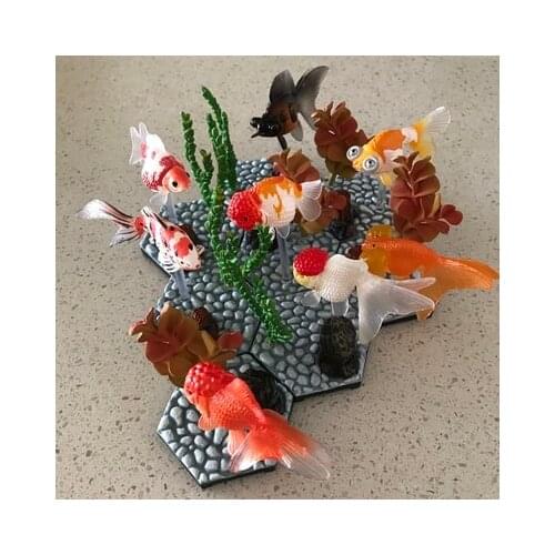 Pvc figure Goldfish base decoration grass gold tiger head goldfish 8pcs/set