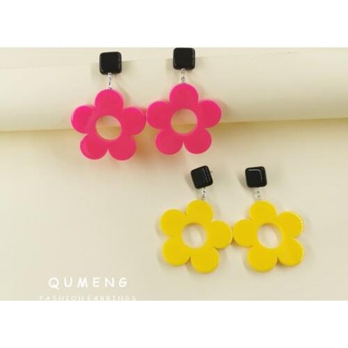 INS Hot Selling Simple Fluorescent Color Exaggerated Thick Acrylic Flower Drop Earrings Statement Punk Hip-Hop Vintage Jewelry