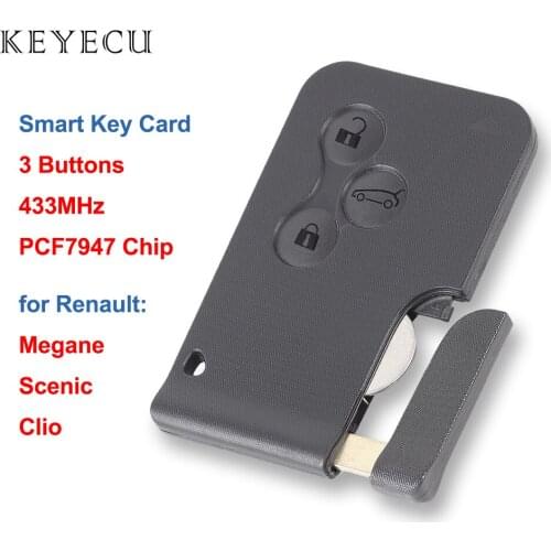 Keyecu New Smart Remote Key Fob 3 Button 433MHz PCF7947 for Renault Megane Scenic 2003 2004 2005 2006 2007 2008