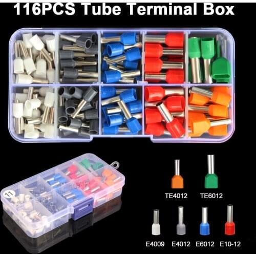 116pcs/box Tube Terminal Kit 4-10mm2 Insulated Ferrule Dual Wire Double Wiring Terminals Crimping Bootlace Mixed Suit Set