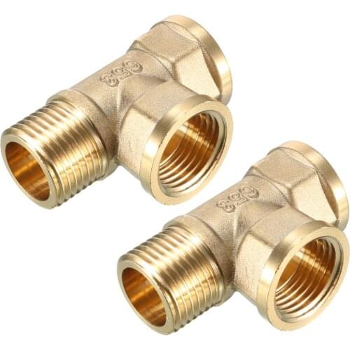 Brass Tee Pipe Fitting T-Shaped Coupler Hose Part 2pcs