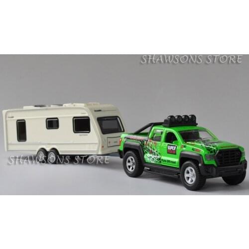 Diecast 1:36 Car Model Toys Pull Back Ford F150 Raptor Pickup Truck Trailer Camper Van ATV Sound & Light