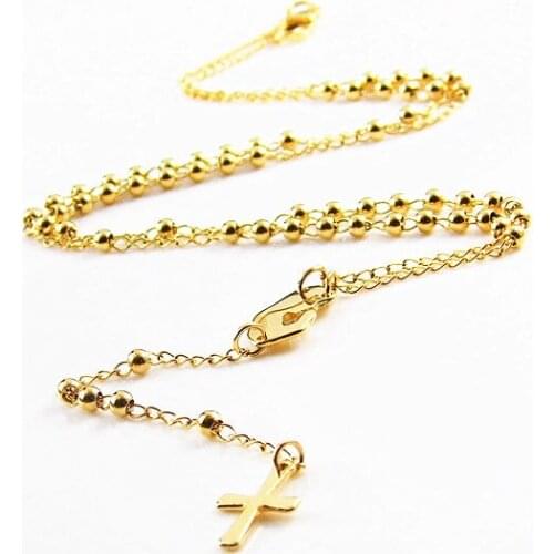 Looker New Catholic Goddess Virgen de Guadalupe 3mm beads Yellow Gold Color Rosary Necklace Jewelry Jesus Crucifix Cross Pendant