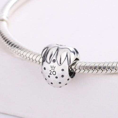 Fashion 925 Sterling Silver 20th Anniversary Strawberry Beads Bangle Pendant Charm Bracelet DIY Jewelry Making For Pandora