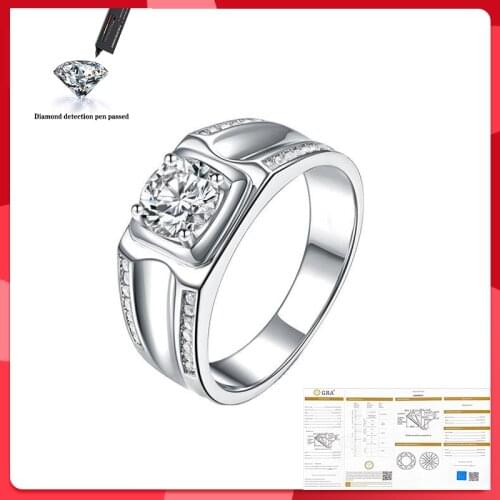 Original 925 Sterling Silver High Quality Fashion Ring Wedding Engagement D Color VVS 1CT 2CT Mens Moissanite Ring