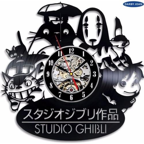 2017 New CD Vinyl Record Wall Clock Modern Spirited Away Studio Ghibli Anime Wall Watch Home Decor Classic Clock Relogio Parede