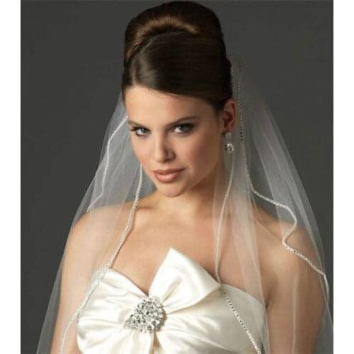 New 2-Layer Elbow Length Rhinestone Edge Wedding Bridal Veil With Comb