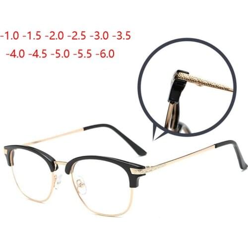 -1 -1.5 -2 -2.5 -3 -3.5 -4 To -6.0 Finished Myopia Glasses Women Men Retro Metal Frame Square Students Nearsighted Spectacles