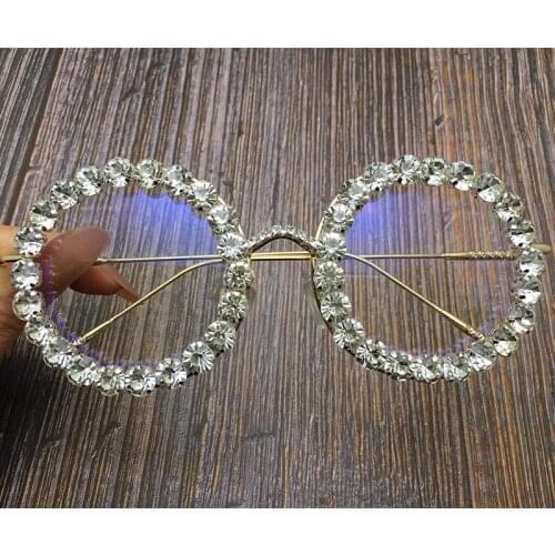 Transparent Round Rhinestone Glasses Female Oversized Retro eyeglasses frames Alloy Clear Lens Eyewear Diamond spectacle