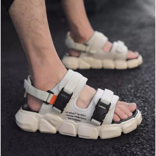 Summer Mens Sandals Open Toe Thick Soled Mesh Breathable Casual Sandals Dual Purpose Antiskid Beach Shoes Slippers