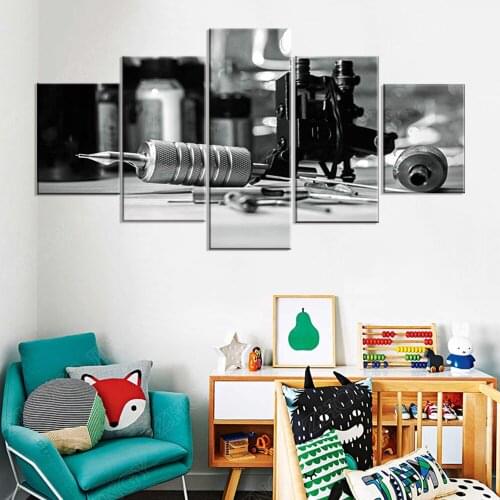 Make Up Room Decorations Tattoo Equipment Pictures Black and White Paintings 5 Piece Canvas Wall Art Contemporary Artwork Bedroo