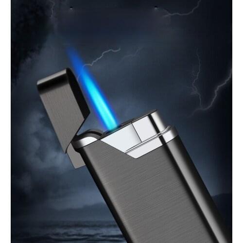 Ultra-thin Creative Personality Metal Inflatable Open Lid Press Straight Into The Blue Flame Windproof Lighter Gadgets for Men