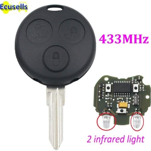 Smart Remote key 3 button 433MHZ A450 820 02 97 with 2 infrared ray hole for Mercedes-Benz Smart Fortwo Forfour Roadster