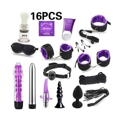 Vibrator Anal Plugs Handcuffs Whip Nipples Clip Blindfold Breast Pump BDSM Dildo Games Adult Sex Toys Kit For Couples