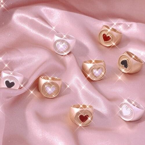 Y2K Colorful Peach Heart Rings for Women Metal Vintage Punk Gothic Rings 90s Style Jewelry Gossip Girl Aesthetics Wholesale New