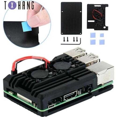 Raspberry Pi 4 ABS Case Black Box Protective Enclosure + Cooling Fan Aluminum Heat Sink for Raspberry Pi 4 Model B for Pi 4B lgw