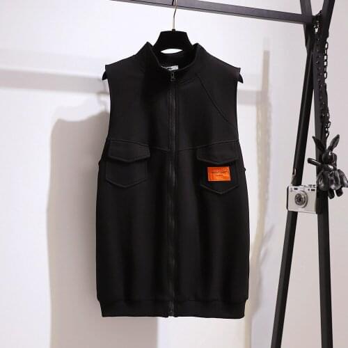 150Kg Plus size womens autumn new baseball uniform vest bust 149cm 5XL 6XL 7XL 8XL 9XL cotton letter zipper vest jacket black