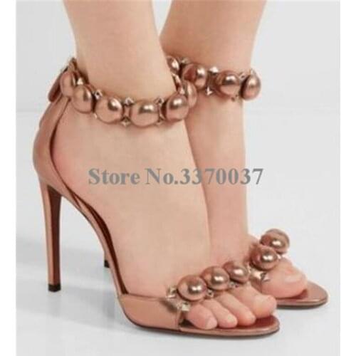 Women New Fashion T-strap Studs High Heel Sandals Rome Style Ankle Wrap Spike Gladiator Sandals Formal Dress Shoes