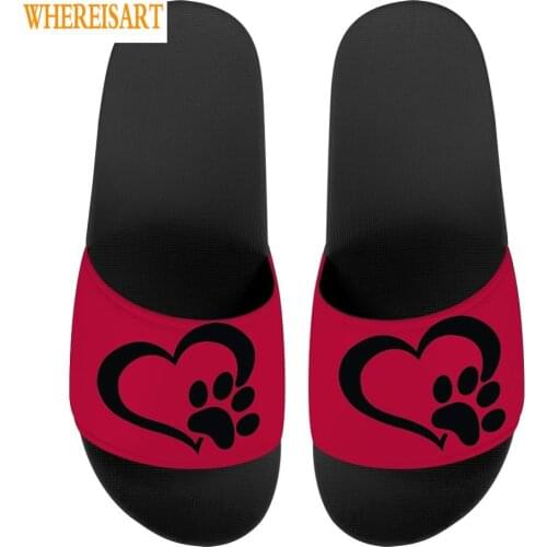 WHEREISART Love Dog Paw/Footprint Heart Print Woman Summer Slides Fashion Indoor Home Slippers Outdoor Beach Female Flip Flop