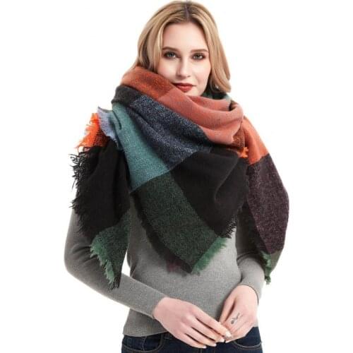 Women Autumn Winter New Cashmere Pashmina Scarves Warm Thick Blanket Soft Elegant Plaid With Tassel Square Shawl Scarf