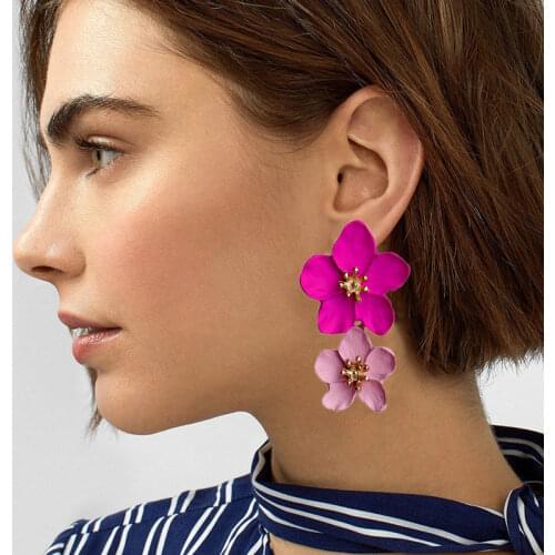 Big Double Flower Mixed Color Earrings for Women Summer Style Party Wedding Exaggerated Earrings 2020 Design Fashion Jewelry