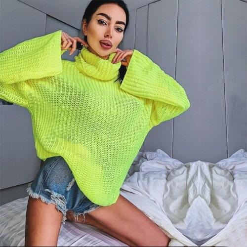 Turtleneck Neon Green Backless Long Sleeve Sweater Women Loose Back Cross Casual Warm Autumn Winter Gray Lady Sexy Pullover