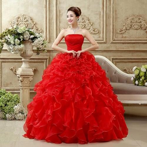 Strapless Quinceanera Dresses Red Party Dress Classic Ruffle Ball Gown Sweet Prom Dress Plus Size Robe De Bal Vestidos