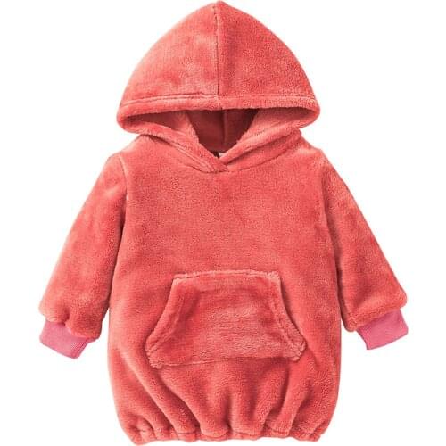 Winter Toddler Baby Kids Girl Hooded Fleece Hoodie Sweatshirt Tops Clothes roupa infantil solid watermelon red Hoodies