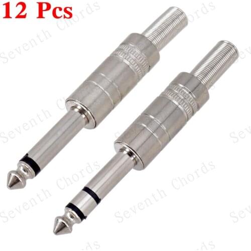 12 Pcs 6.35 mm 1/4 inch Microphone Effector Amplifier Speaker Bass Guitar Stereo & Mono Cable Plug Male