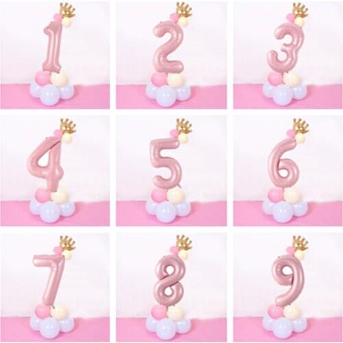 16pcs/set 40inch pink number balloons with gold crown unicorn party foil balloon birthday party decorations kids globos