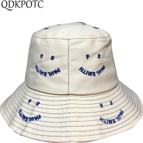 2021 Hat Men Women New Summer Autumn Embroidery Smiley Cotton Bucket Hats Fashion Outdoor Travel Casual Basin Cap QDKPOTC