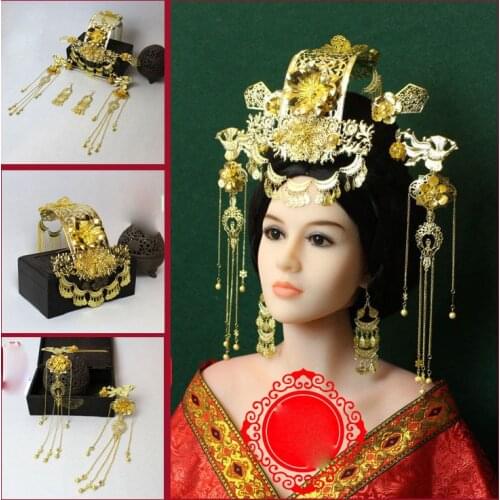 205 Golden Red 2 Colors Tang Dynasty Princess Empress Hair Tiara Cosplay TV Play Photography Vintage Handmade Tiara